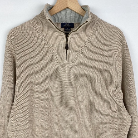 Brooks‎ Brothers Mens Sweater Size XL Supima Cotton 1/4 Zip Knit Pullover Tan - Picture 2 of 9